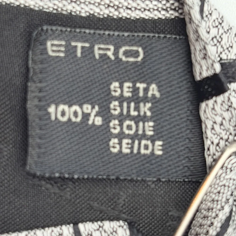 Etro Silk Tie Mens One Size Grey Black Plaid Woven Geometric Made in Italy